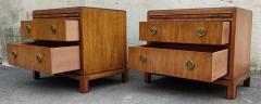  Drexel Drexel Heritage Furniture Pair of 1970s Drexel Heritage Hollywood Regency Burlwood Brass Nightstands - 3114061