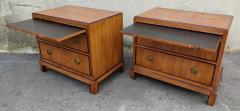  Drexel Drexel Heritage Furniture Pair of 1970s Drexel Heritage Hollywood Regency Burlwood Brass Nightstands - 3114063