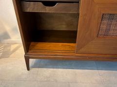  Dunbar American Modern 3 Door Walnut and Cane Credenza Dunbar 1950s - 4605848