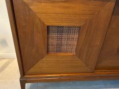  Dunbar American Modern 3 Door Walnut and Cane Credenza Dunbar 1950s - 4605850