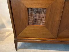  Dunbar American Modern 3 Door Walnut and Cane Credenza Dunbar 1950s - 4605851