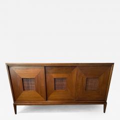  Dunbar American Modern 3 Door Walnut and Cane Credenza Dunbar 1950s - 4703763