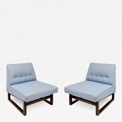  Dunbar Chic Dunbar Slipper Chairs in Newly Upholstered in Blue Leather 1950s Signed  - 2769828