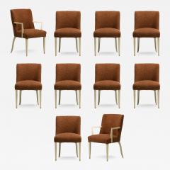  Dunbar Dunbar Set of 10 Dining Chairs with Bleached Mahogany Frames Cocoa Boucl  - 4351540