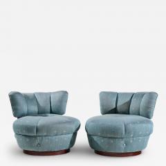  Dunbar Dunbar Style Mid Century Swivel Pouf Lounge Chairs Pair - 4495416