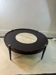  Dunbar MODERNIST TRAVERTINE BRASS AND WOOD COFFEE TABLE - 2125878
