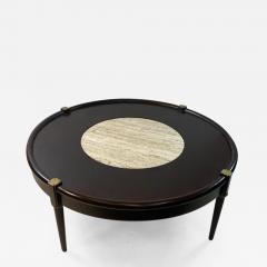  Dunbar MODERNIST TRAVERTINE BRASS AND WOOD COFFEE TABLE - 2200067