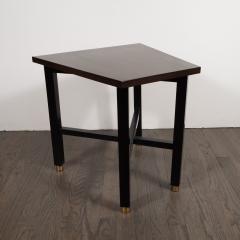  Dunbar Mid Century Modern Trapezoidal Walnut Side Table with Brass Sabots by Dunbar - 1522638