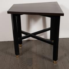  Dunbar Mid Century Modern Trapezoidal Walnut Side Table with Brass Sabots by Dunbar - 1522647