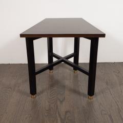  Dunbar Mid Century Modern Trapezoidal Walnut Side Table with Brass Sabots by Dunbar - 1522682