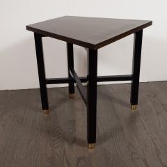  Dunbar Mid Century Modern Trapezoidal Walnut Side Table with Brass Sabots by Dunbar - 1522683