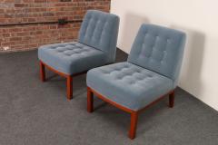  Dunbar Pair of Mahogany and Blue Mohair Slipper Chairs by Edward Wormley for Dunbar - 4611522