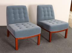  Dunbar Pair of Mahogany and Blue Mohair Slipper Chairs by Edward Wormley for Dunbar - 4611523