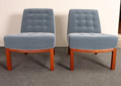  Dunbar Pair of Mahogany and Blue Mohair Slipper Chairs by Edward Wormley for Dunbar - 4611524