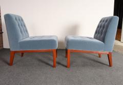  Dunbar Pair of Mahogany and Blue Mohair Slipper Chairs by Edward Wormley for Dunbar - 4611526