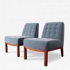 Dunbar Pair of Mahogany and Blue Mohair Slipper Chairs by Edward Wormley for Dunbar - 4614162