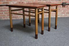  Dunbar Pair of Mid Century Walnut Leather and Mahogany Wedge End Tables by Dunbar - 3311895