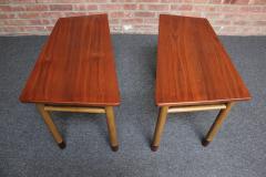  Dunbar Pair of Mid Century Walnut Leather and Mahogany Wedge End Tables by Dunbar - 3311897