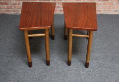  Dunbar Pair of Mid Century Walnut Leather and Mahogany Wedge End Tables by Dunbar - 3311898