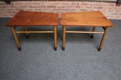  Dunbar Pair of Mid Century Walnut Leather and Mahogany Wedge End Tables by Dunbar - 3311900