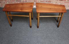  Dunbar Pair of Mid Century Walnut Leather and Mahogany Wedge End Tables by Dunbar - 3311901