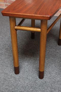  Dunbar Pair of Mid Century Walnut Leather and Mahogany Wedge End Tables by Dunbar - 3311902