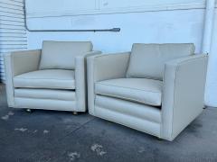  Dunbar Pair of New Reupholstered Dunbar Tuxedo Lounge Chairs in Ultra Fabric - 4313870