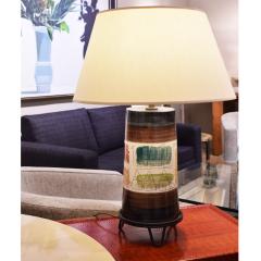  Dunnel Artisan Ceramic Table Lamp with Primitive Architectural Motifs 1960s Signed  - 2235818