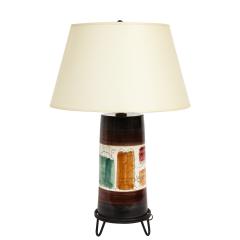  Dunnel Artisan Ceramic Table Lamp with Primitive Architectural Motifs 1960s Signed  - 2235820