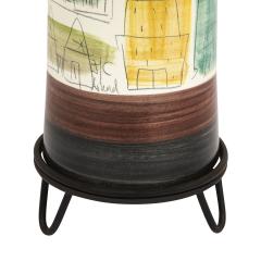 Dunnel Artisan Ceramic Table Lamp with Primitive Architectural Motifs 1960s Signed  - 2235821