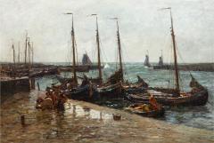  Dutch Herring Fleet Dockside Barbizon Painting by Robert Weir Allan R S A - 4484740