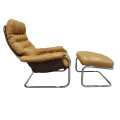  Dux Dux Chair And Ottoman in Polished Chrome and Leather Upholstery 1980s - 1811955