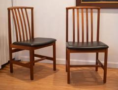  Dux of Sweden Rare 1960s Set of 6 DUX Dining Chairs 2 Arm 4 Side Walnut Black Leather - 4033278