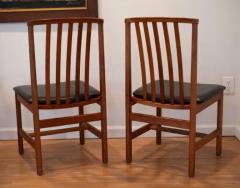  Dux of Sweden Rare 1960s Set of 6 DUX Dining Chairs 2 Arm 4 Side Walnut Black Leather - 4033279