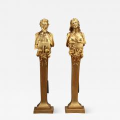  ERNEST COXHEAD PAIR OF ENGLISH RENAISSANCE STYLE ORMOLU BRONZE ANDIRONS BY ERNEST COXHEAD - 3560120