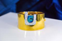  Ebel 1970s Ebel 18Kt Gold Platinum Diamond Set Opal Cuff Bangle Bracelet Watch - 1113275