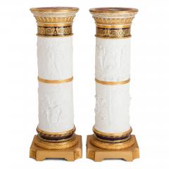  Edme Samson et Cie Antique French pair of ormolu mounted bisque porcelain pedestals - 4467106
