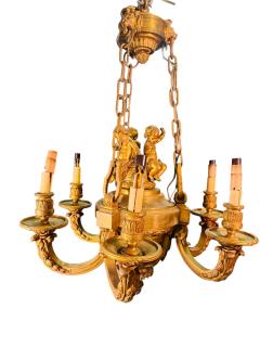  Edward F Caldwell Co Caldwell Lighting MAGNIFICIENT ANTIQUE DORE BRONZE CHERUB AND LION HEAD CHANDELIER - 4405744