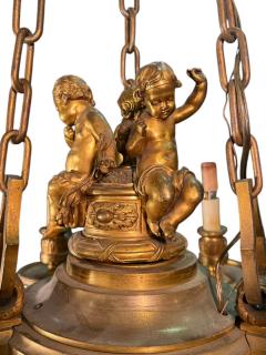  Edward F Caldwell Co Caldwell Lighting MAGNIFICIENT ANTIQUE DORE BRONZE CHERUB AND LION HEAD CHANDELIER - 4405754