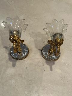  Edward F Caldwell Co Caldwell Lighting MIRRORED GLASS MEDALLION GILT BRONZE GLASS FLOWER ART DECO SCONCES - 2807431