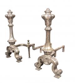  Edward F Caldwell Co Caldwell Lighting Pair Of Silvered Brass Andirons Attributed To E F Caldwell - 4524442