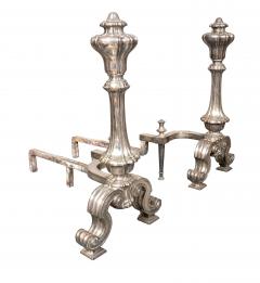  Edward F Caldwell Co Caldwell Lighting Pair Of Silvered Brass Andirons Attributed To E F Caldwell - 4524499