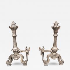  Edward F Caldwell Co Caldwell Lighting Pair Of Silvered Brass Andirons Attributed To E F Caldwell - 4526958