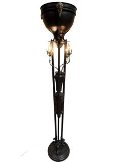  Edward F Caldwell Co Caldwell Lighting SUPERB PAIR OF PATINATED BRONZE FIGURAL BRASS RAM HEAD NEOCLASSICAL TORCHIERES - 4439069