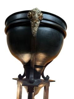  Edward F Caldwell Co Caldwell Lighting SUPERB PAIR OF PATINATED BRONZE FIGURAL BRASS RAM HEAD NEOCLASSICAL TORCHIERES - 4439075