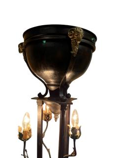  Edward F Caldwell Co Caldwell Lighting SUPERB PAIR OF PATINATED BRONZE FIGURAL BRASS RAM HEAD NEOCLASSICAL TORCHIERES - 4439076