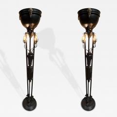  Edward F Caldwell Co Caldwell Lighting SUPERB PAIR OF PATINATED BRONZE FIGURAL BRASS RAM HEAD NEOCLASSICAL TORCHIERES - 4440550