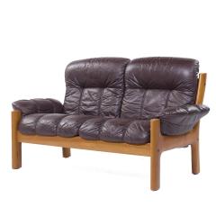  Ekornes ASA Ekornes Mid Century Danish Teak Leather Loveseat - 4479147