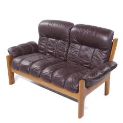  Ekornes ASA Ekornes Mid Century Danish Teak Leather Loveseat - 4479151
