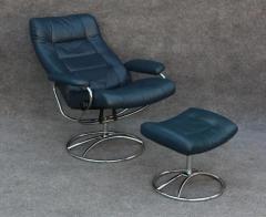  Ekornes Stressless Ekornes Stressless Stressless Lounge Chair Ottoman Navy Blue Leather Steel - 3321933